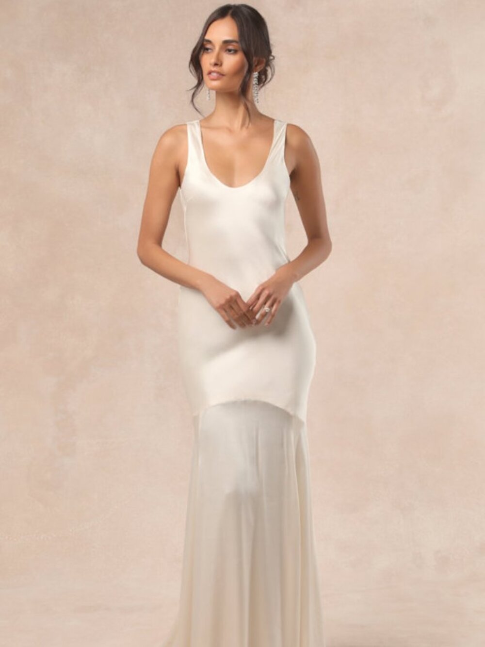 Lulus Love All Of Me Champagne Satin Maxi Dress Beige - Size L